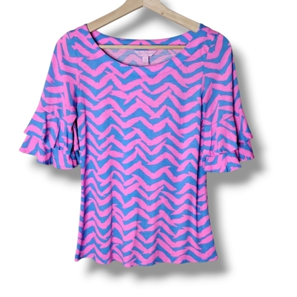 Lilly Pulitzer Lula Ruffle Sleeve Top Size XS Preppy Feminine Resort Style - Picture 1 of 7